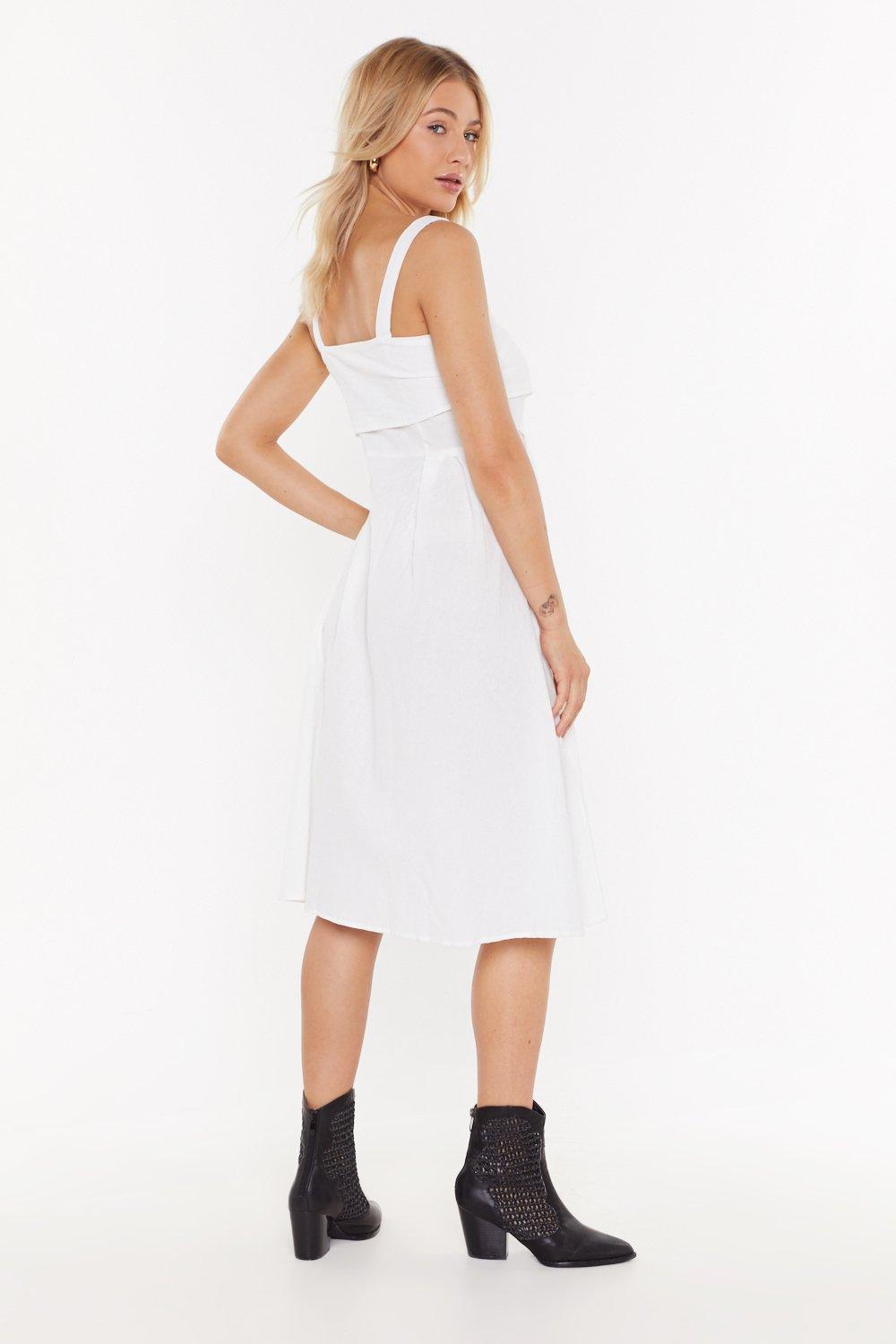 white square neck midi dress