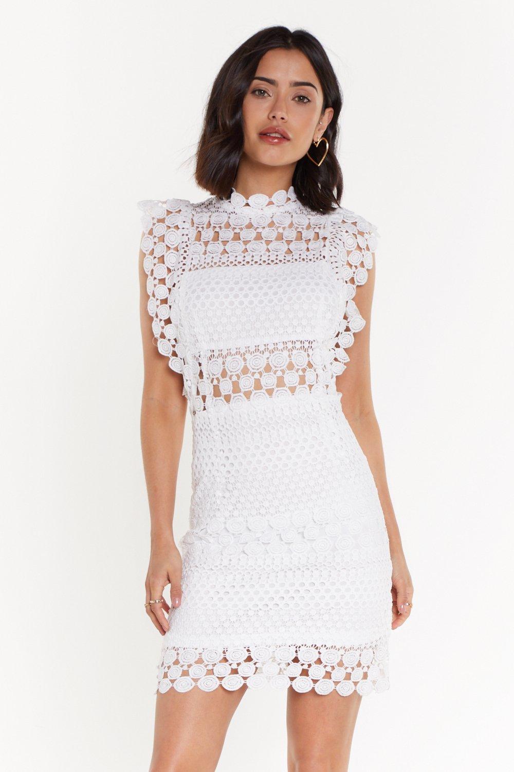 high neck white lace dress