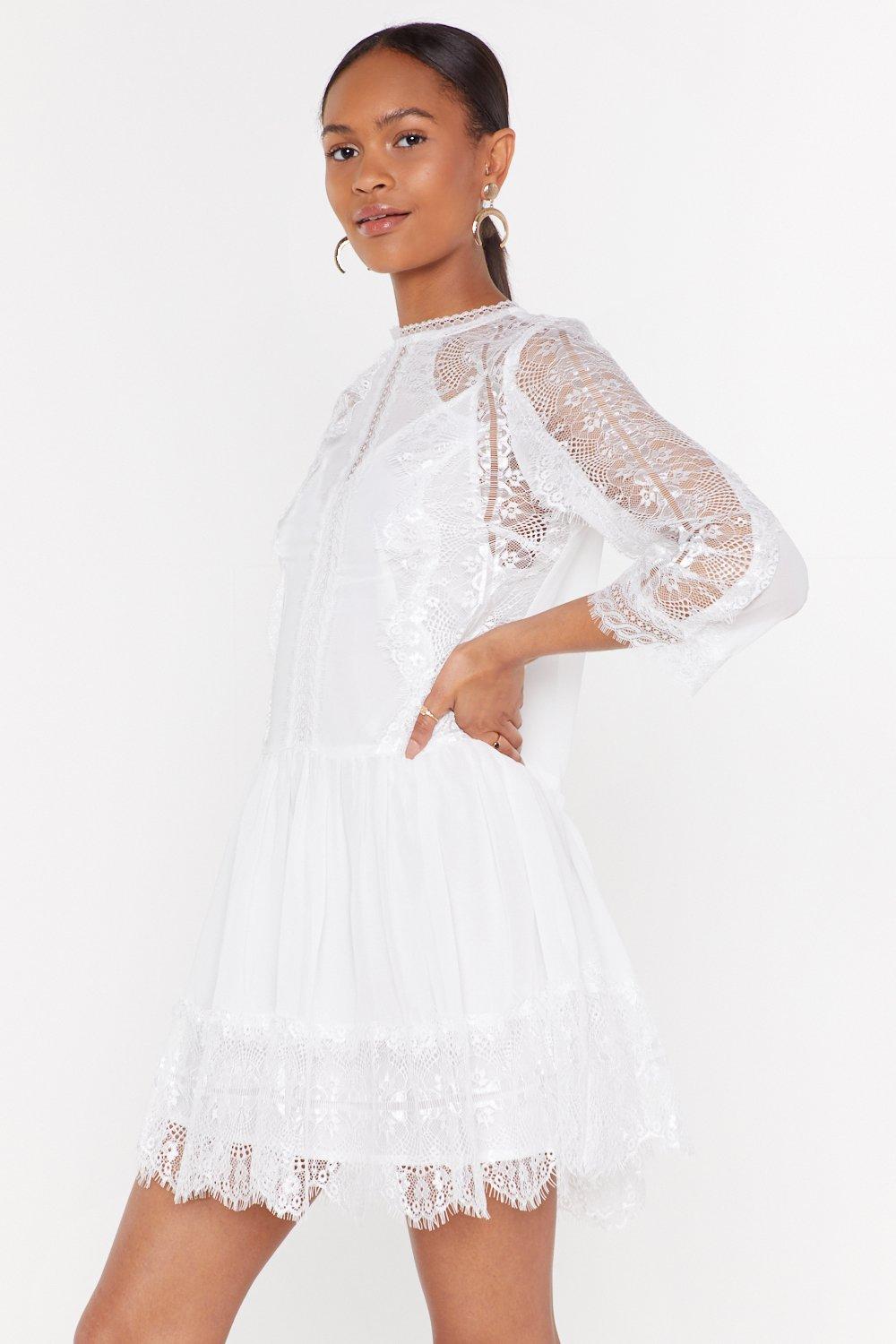white lace smock dress