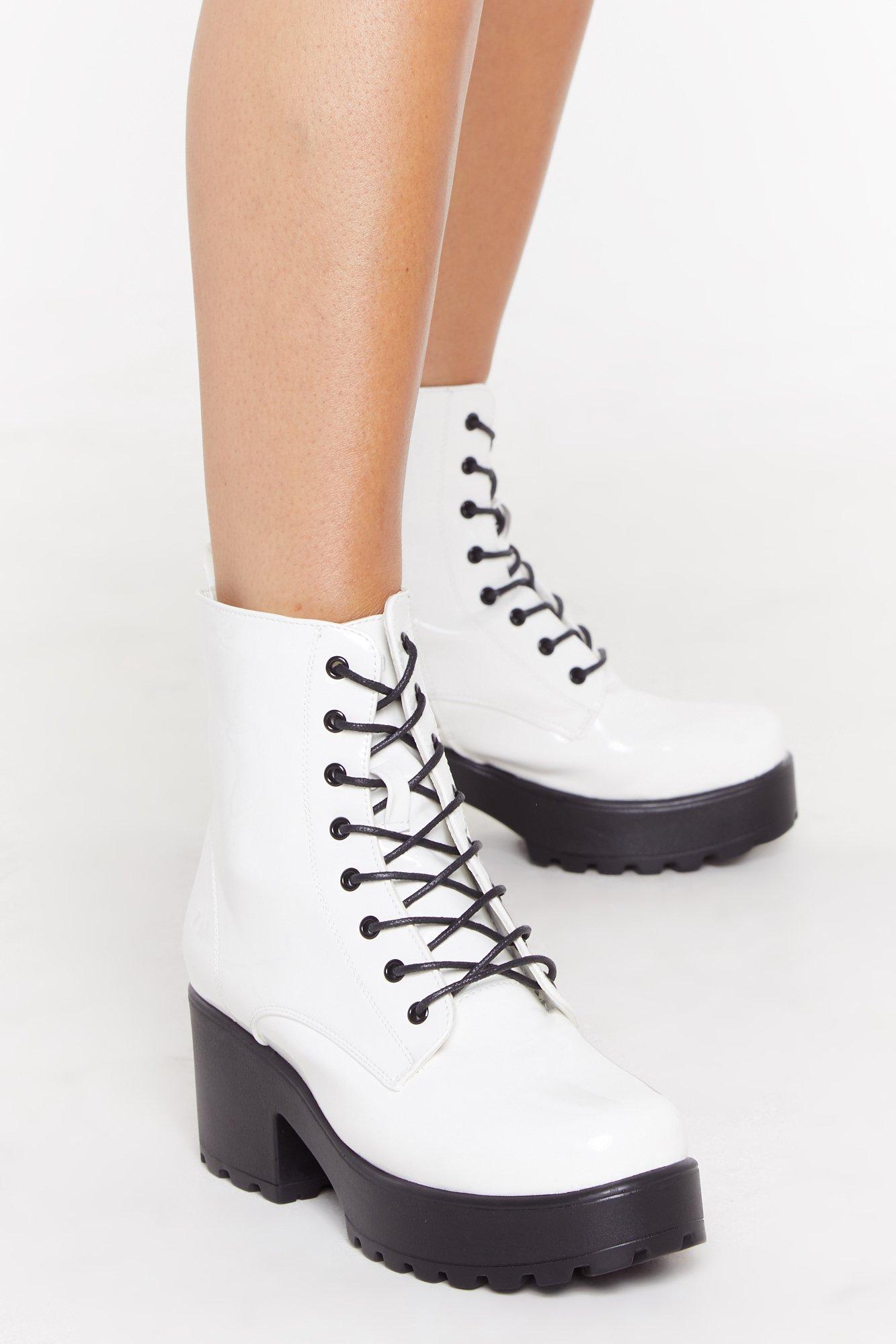 white lace up boots