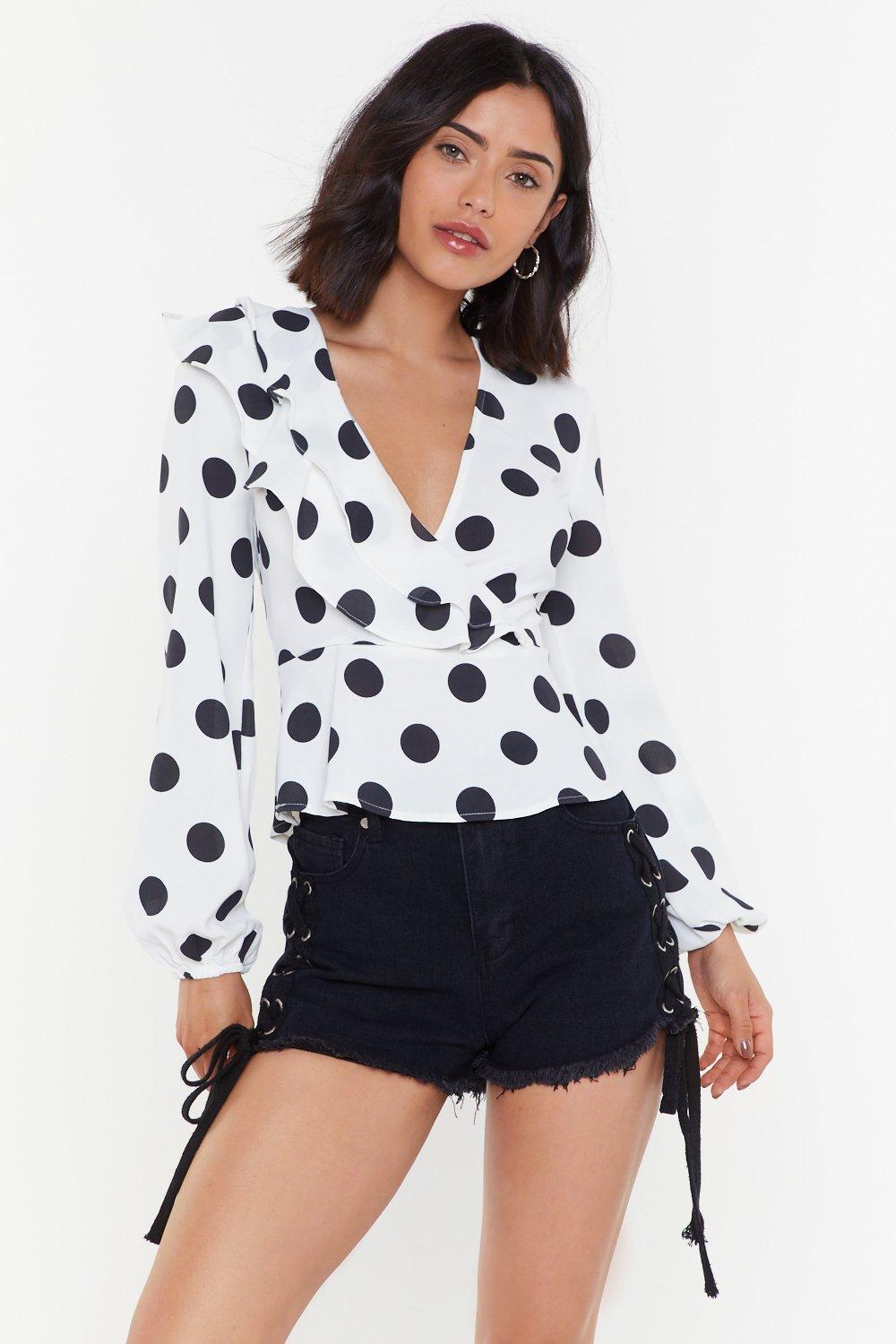 polka dot ruffle blouse