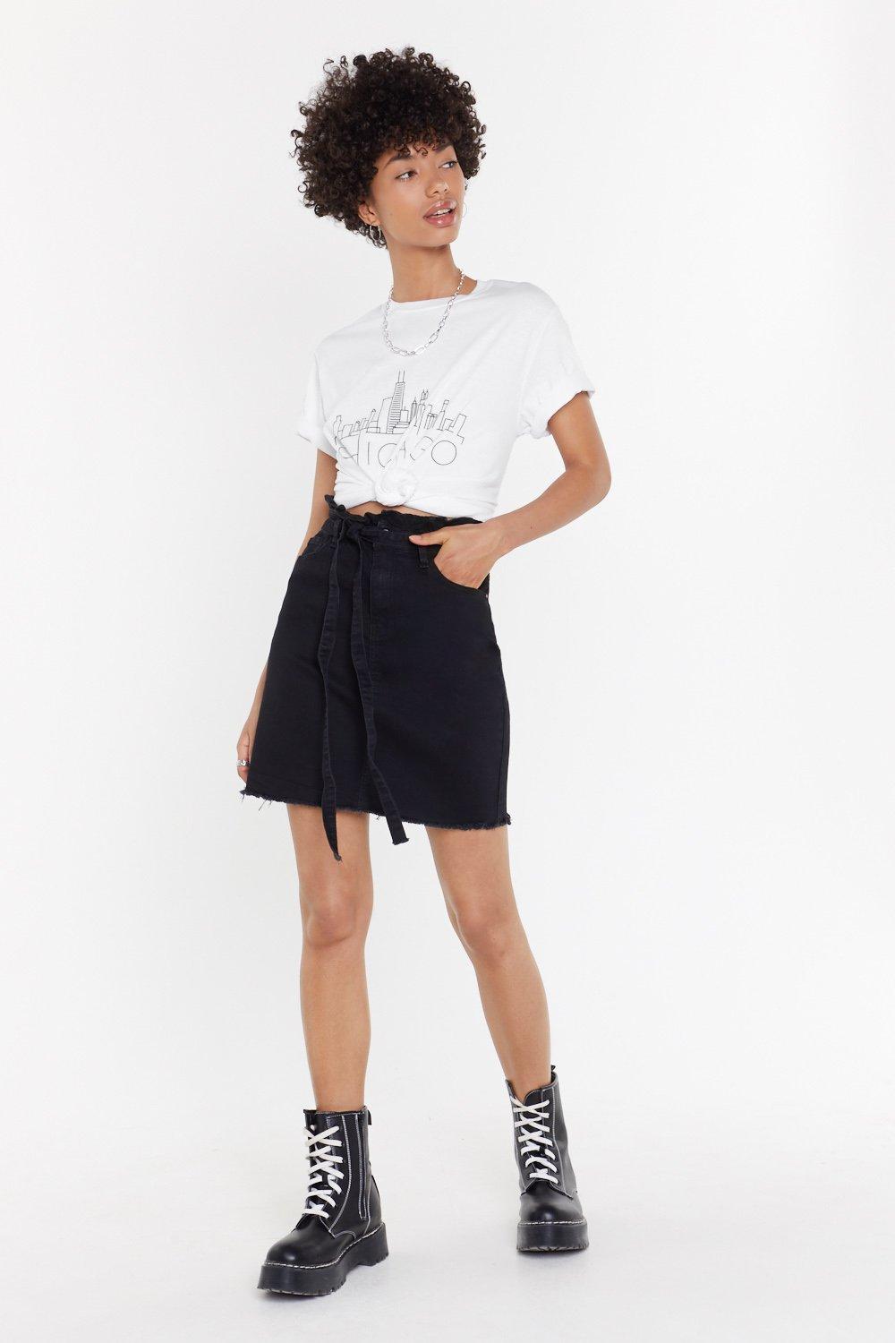 black denim paperbag skirt