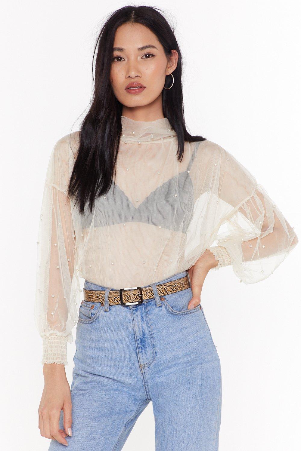 sheer high neck blouse