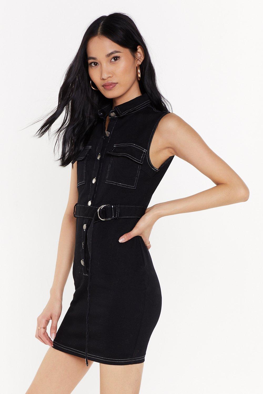 black button denim dress