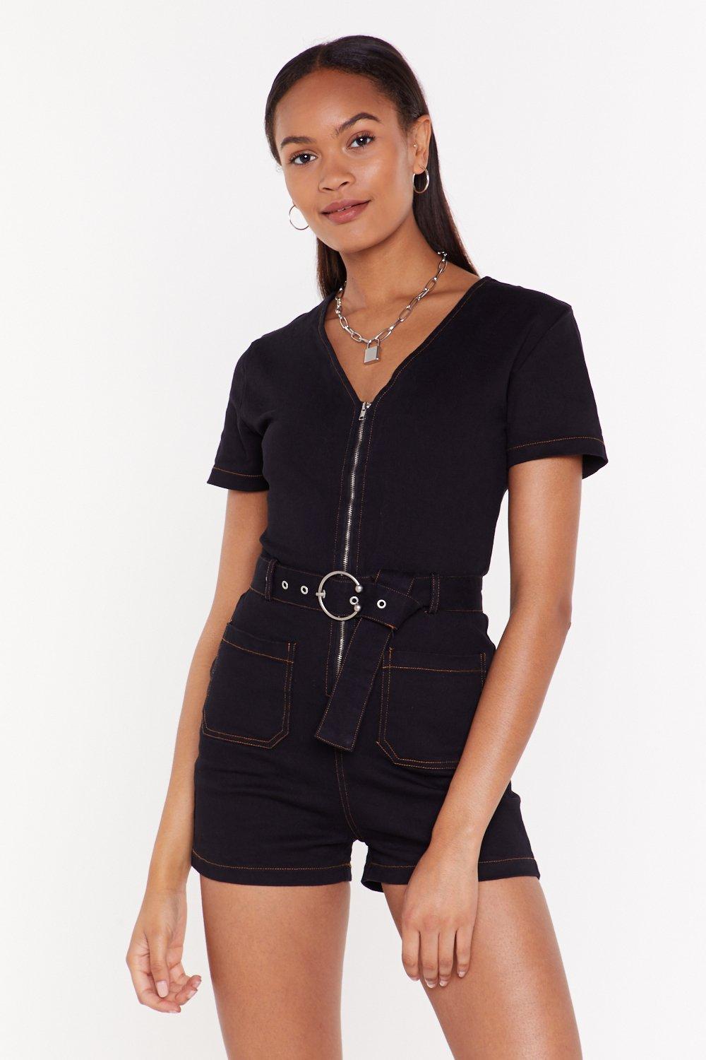 black playsuit with belt