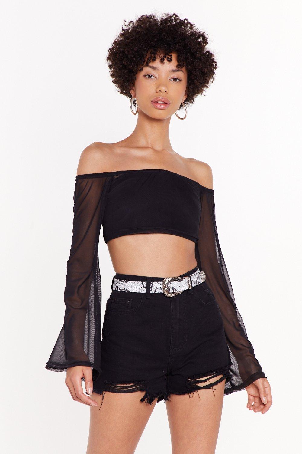 mesh off the shoulder top