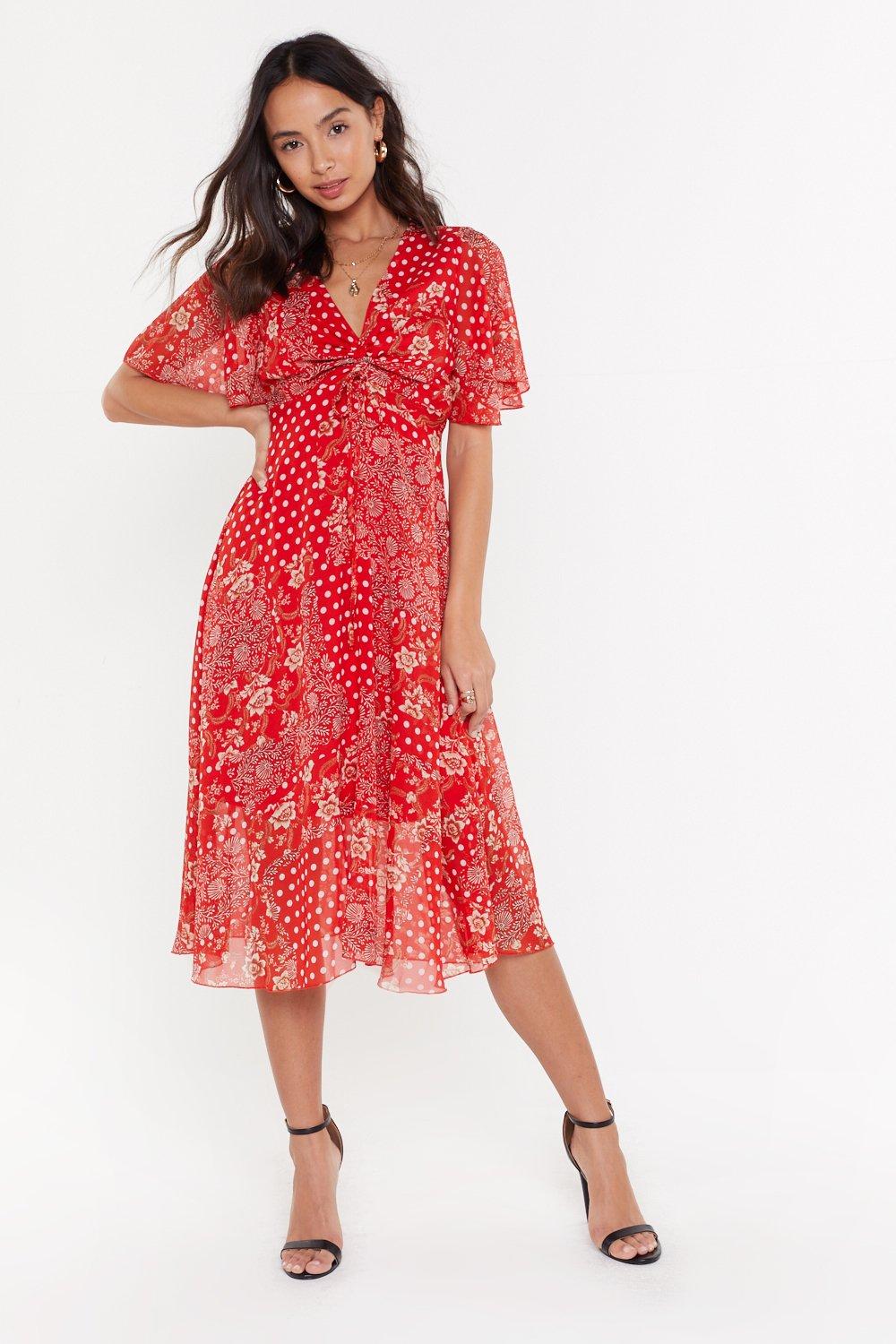 red midi floral dress