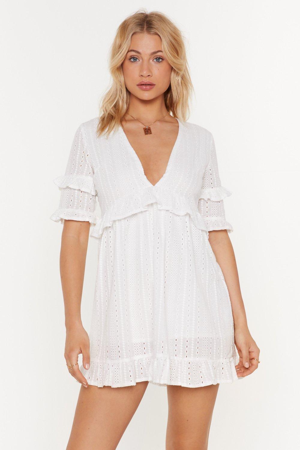 white broderie mini dress