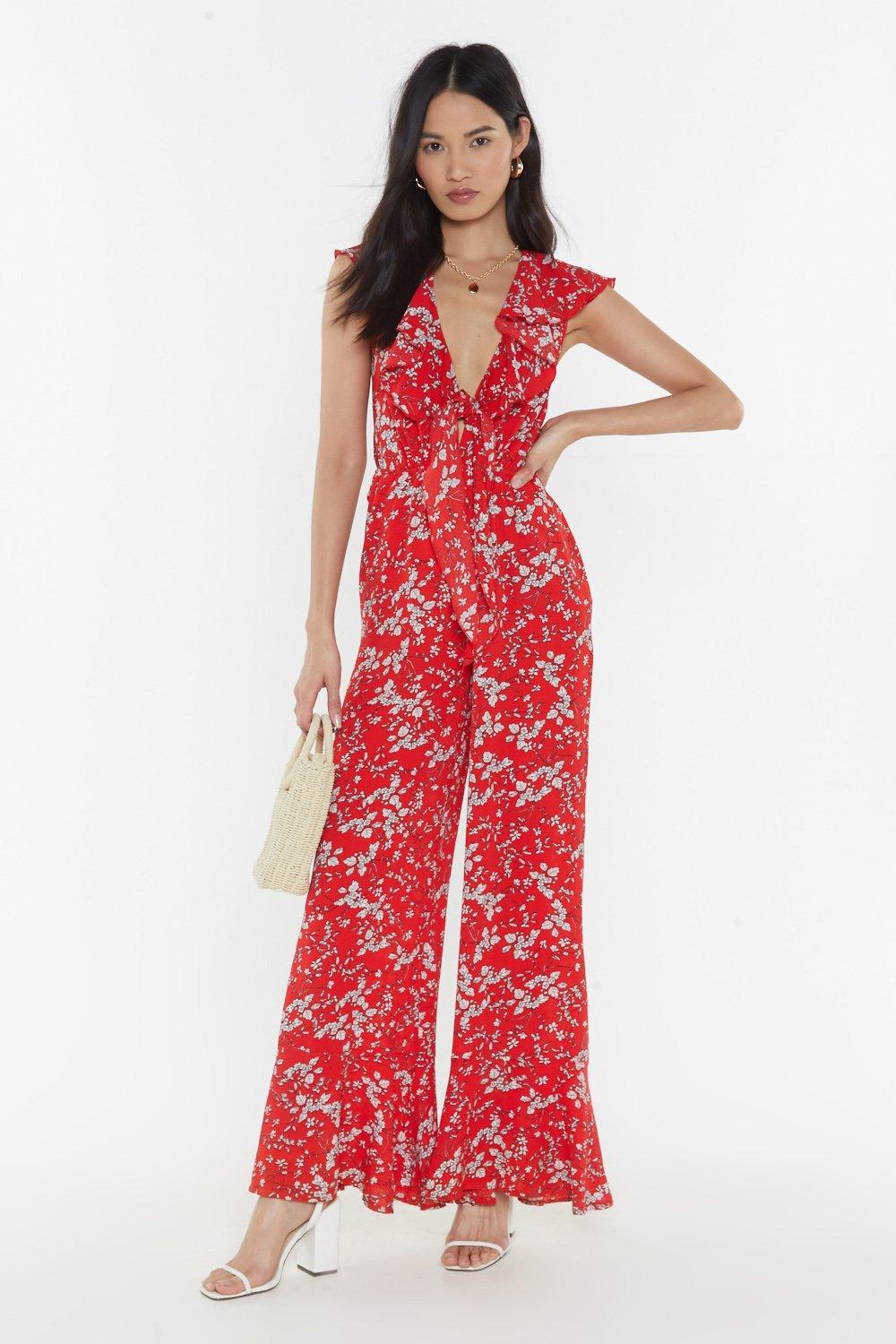 red tie front jumpsuit