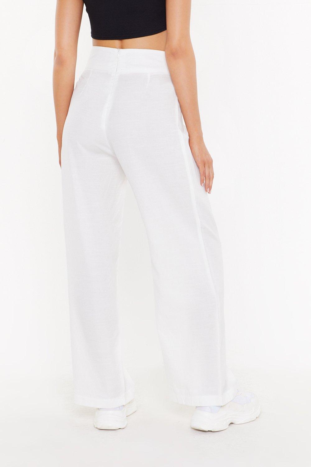 white wide leg trousers