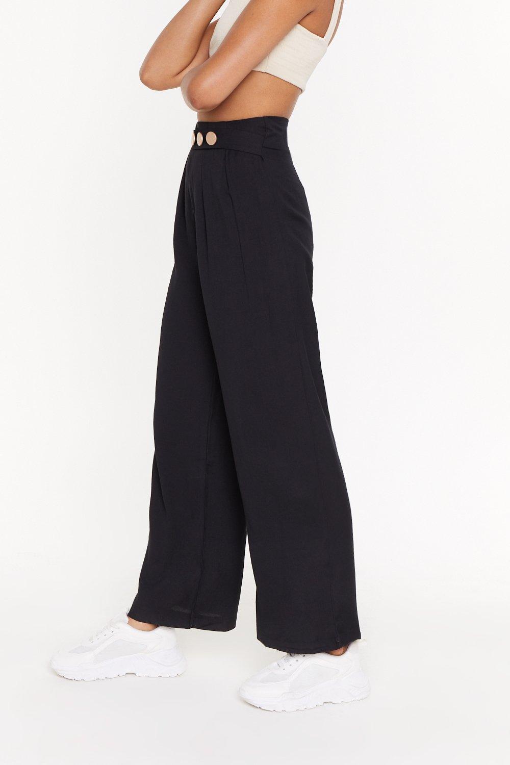 black linen straight leg trousers