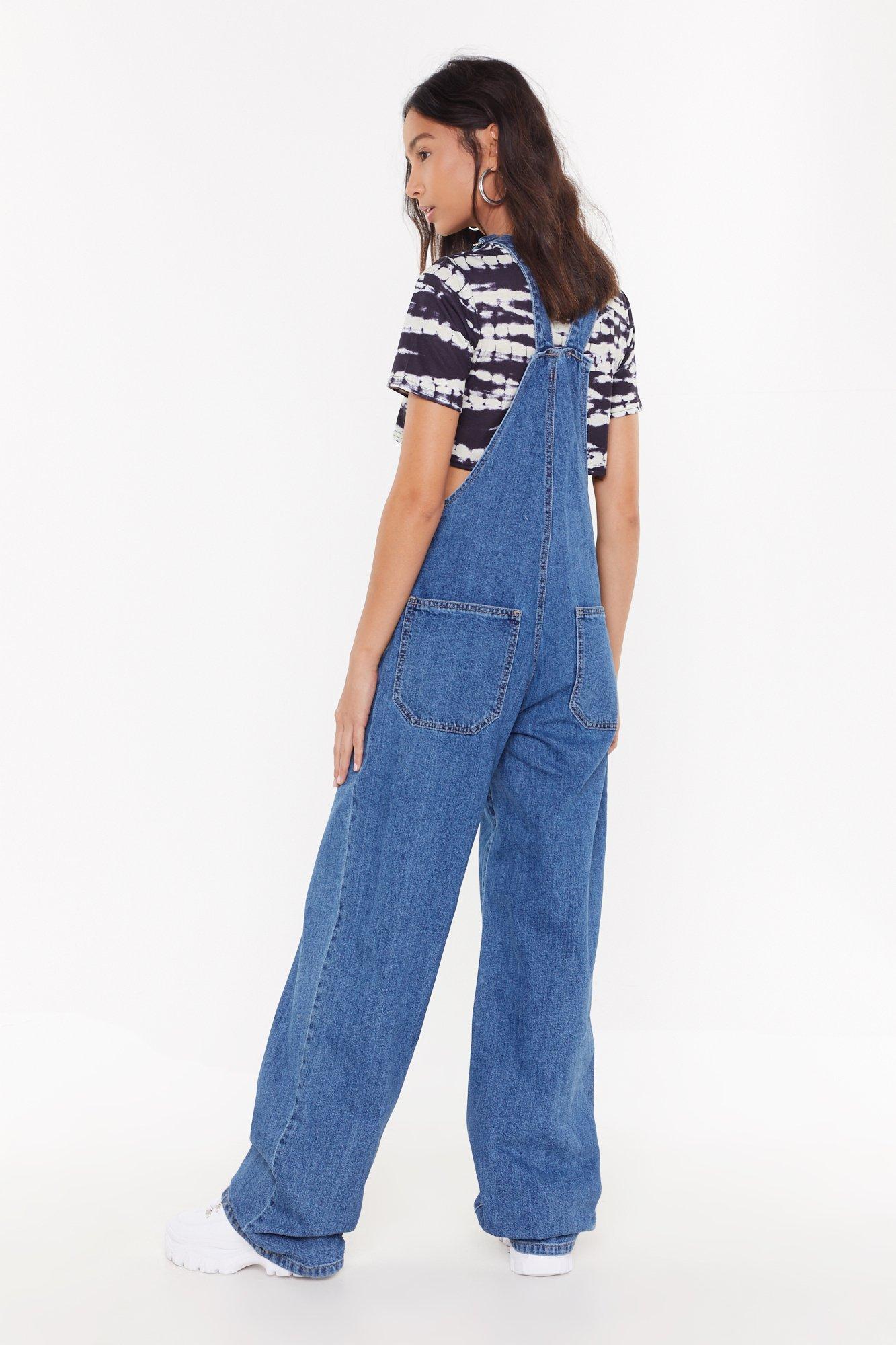 flare leg denim overalls