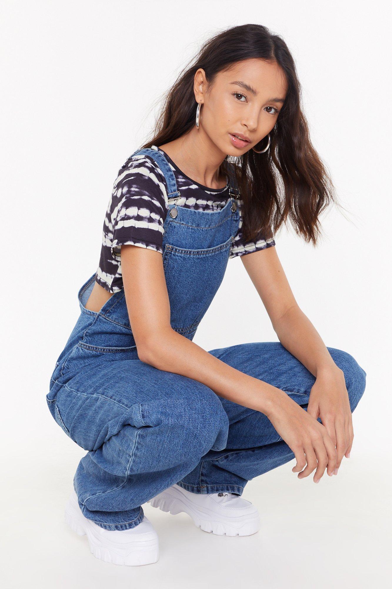 denim wide leg dungarees