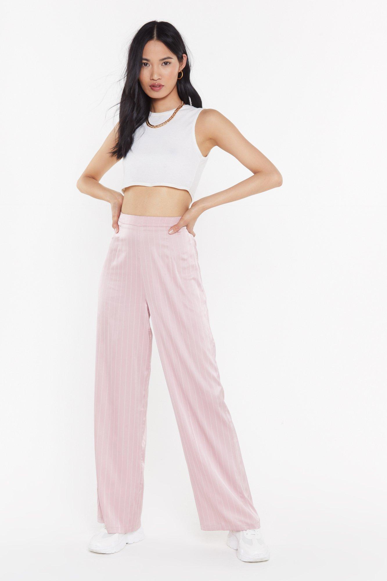 pink pinstripe trousers