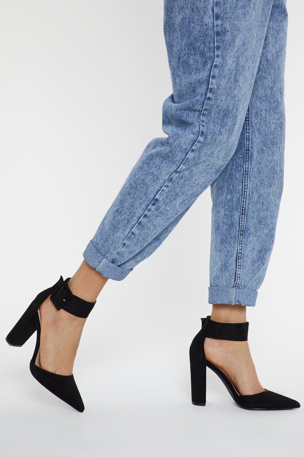 black pointed heels ankle strap