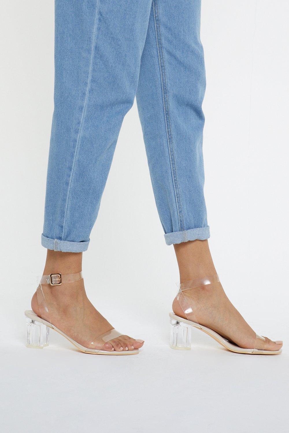 Clear Low Block Heels with Buckle 
