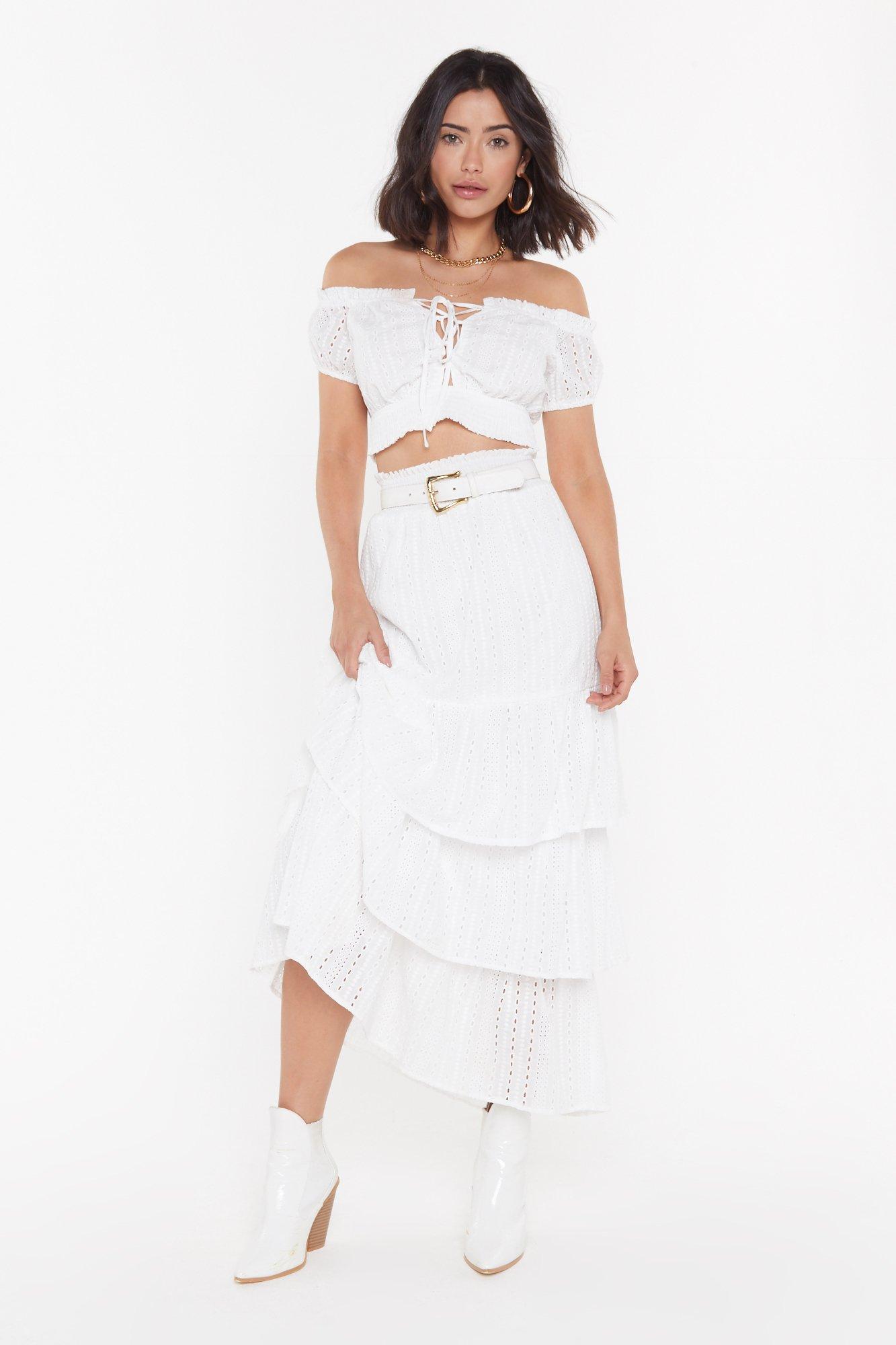 tiered maxi skirt white