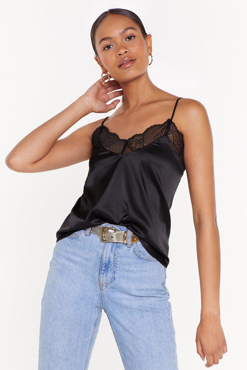 black satin camisole top