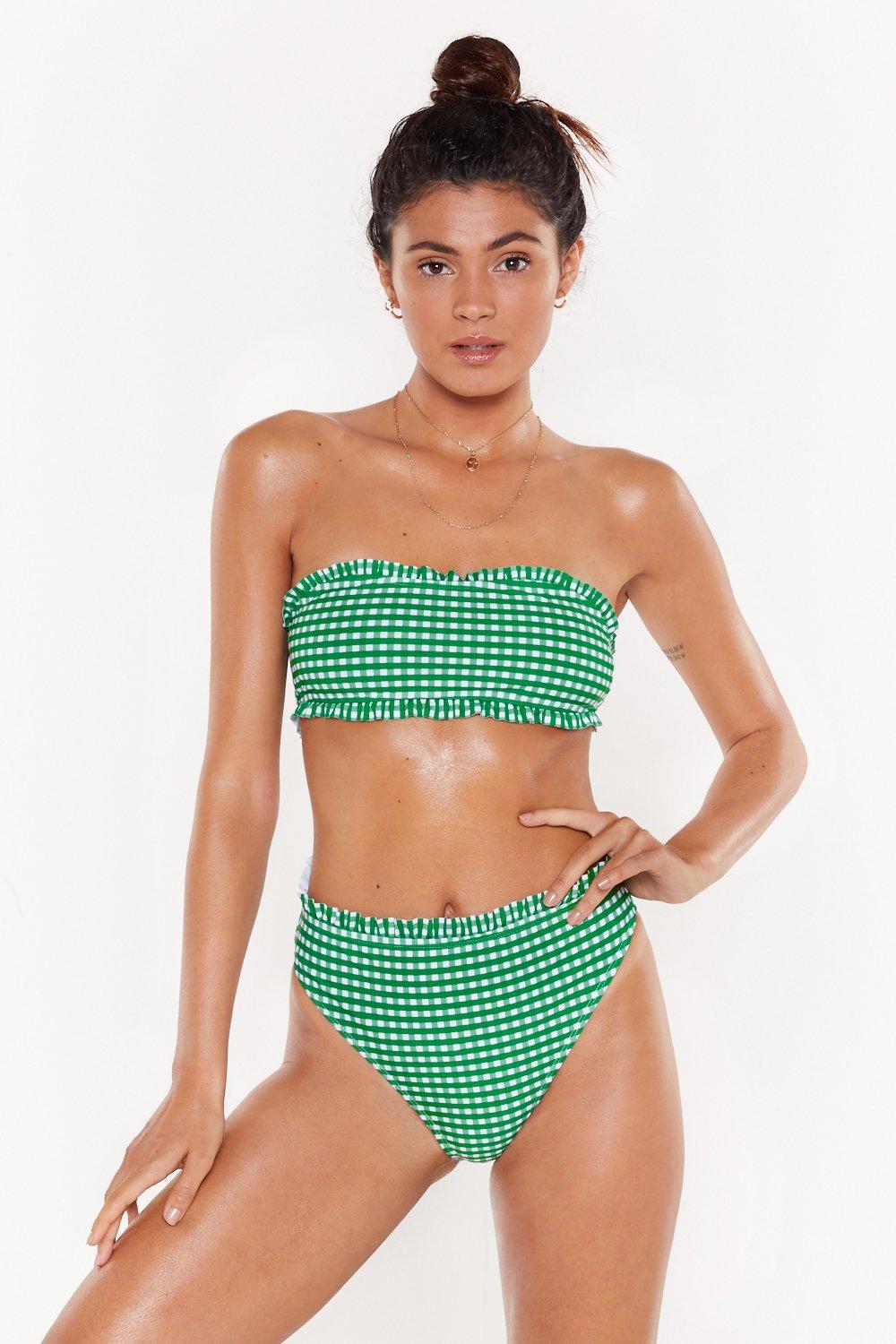 green bandeau swimsuit