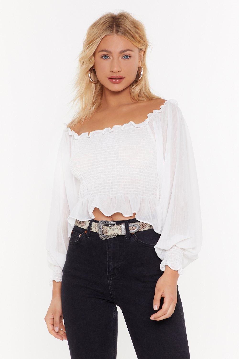 chiffon off the shoulder top