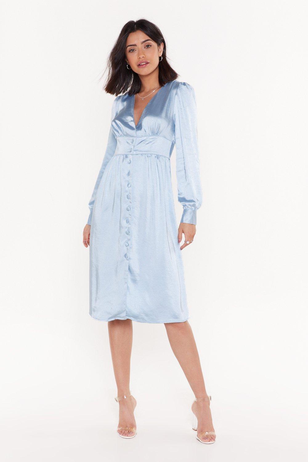 satin light blue dress