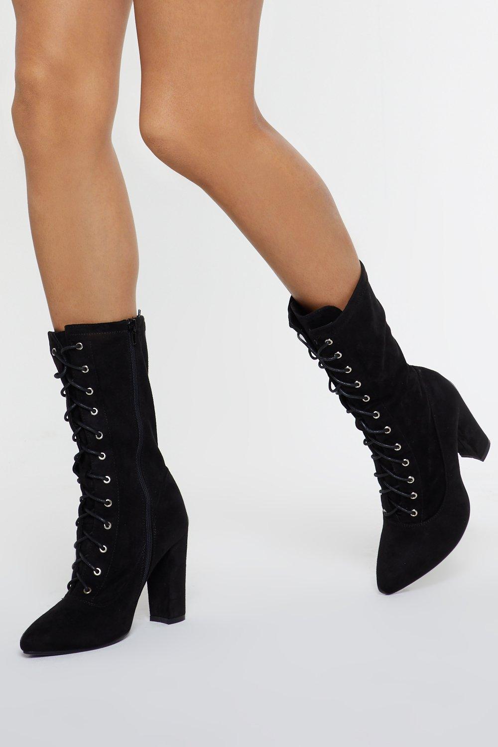 black lace up calf boots