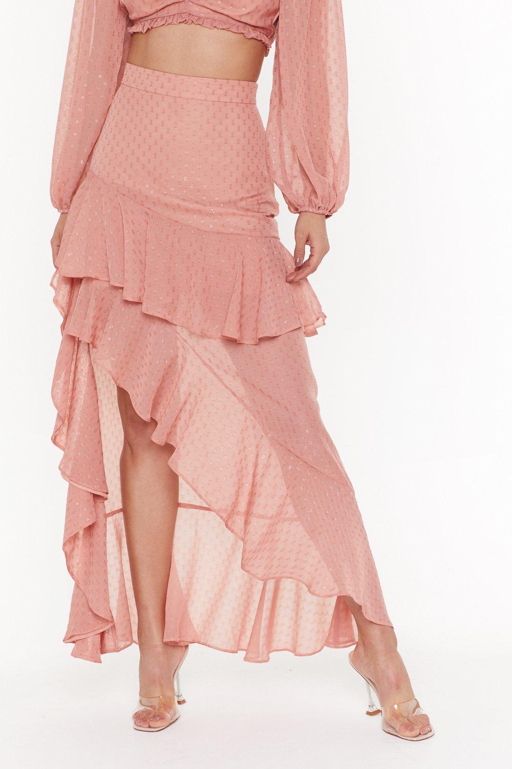 pink ruffle maxi dress