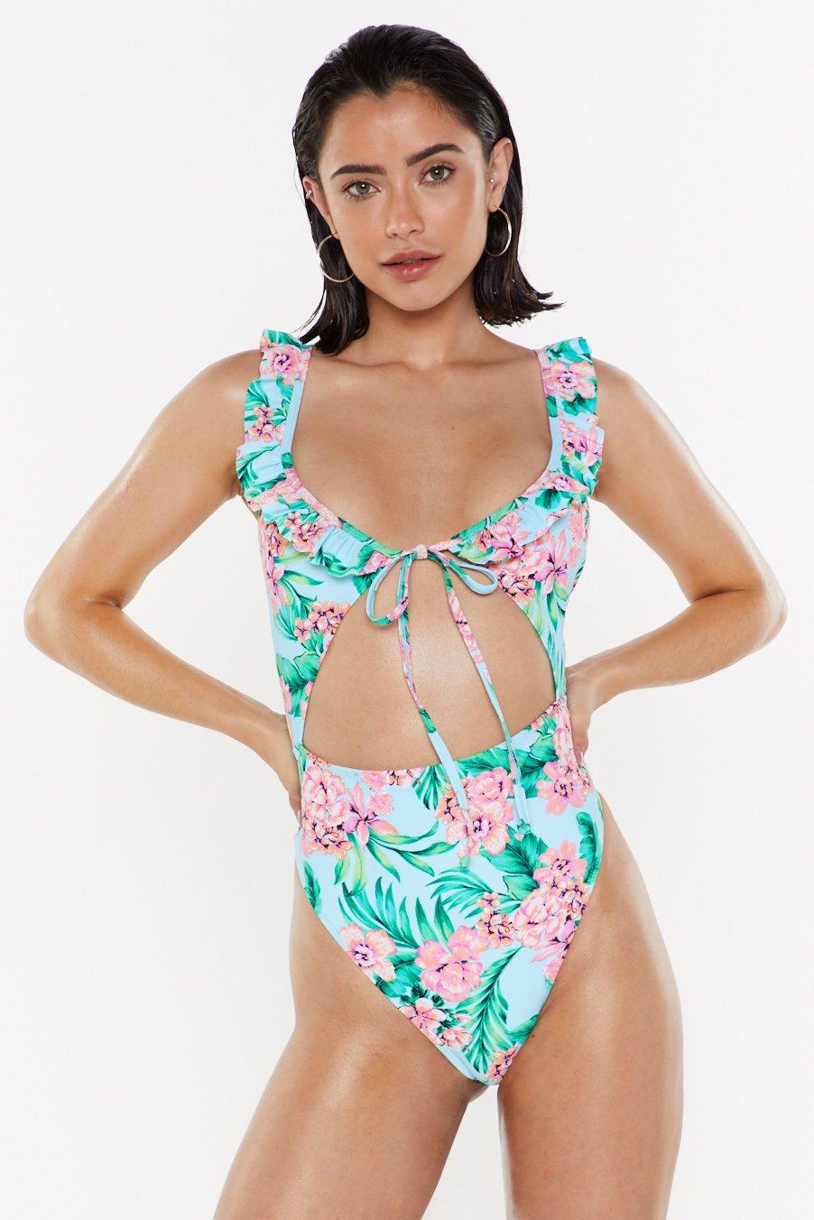 floral cut out swimsuit