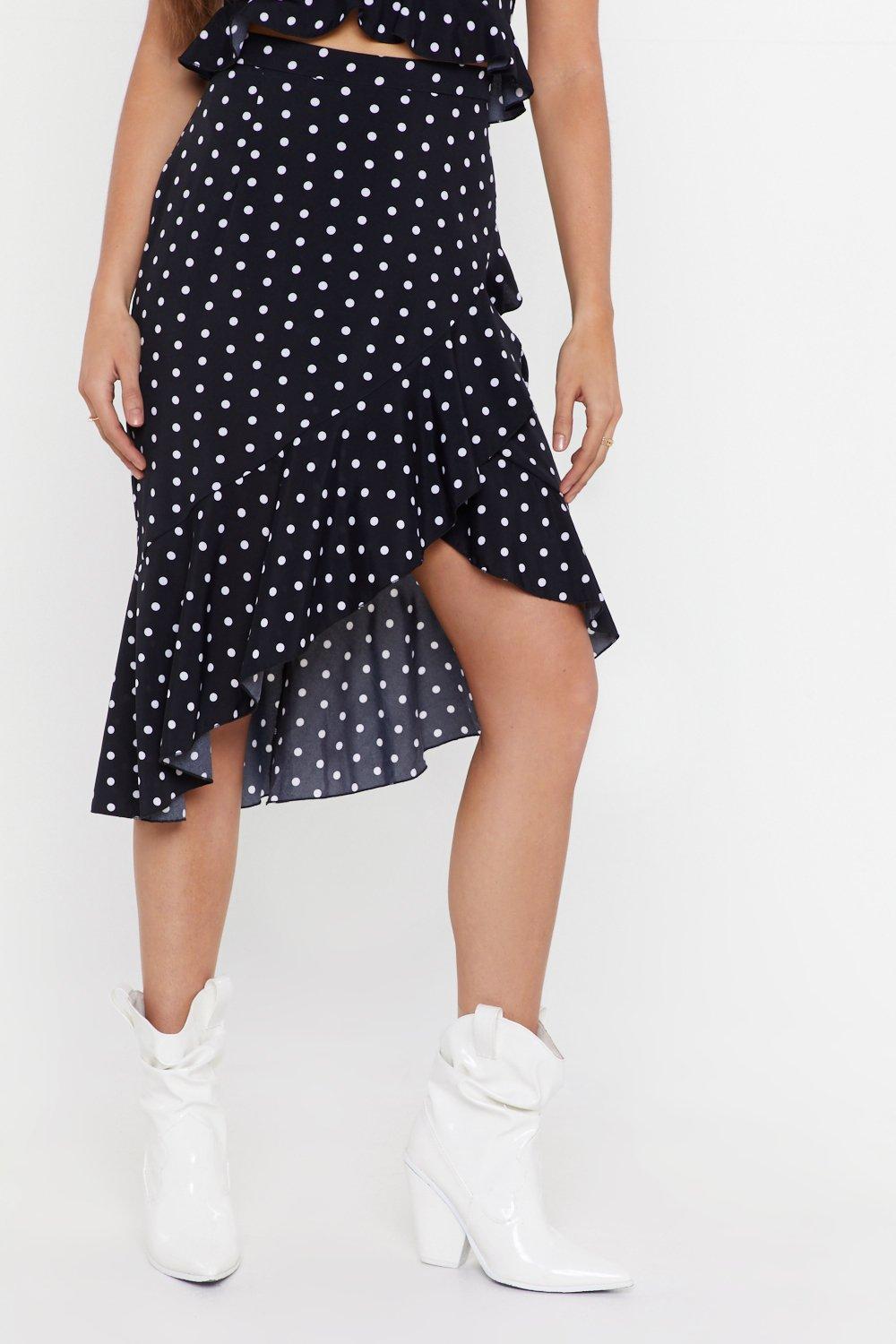 white polka dot wrap skirt