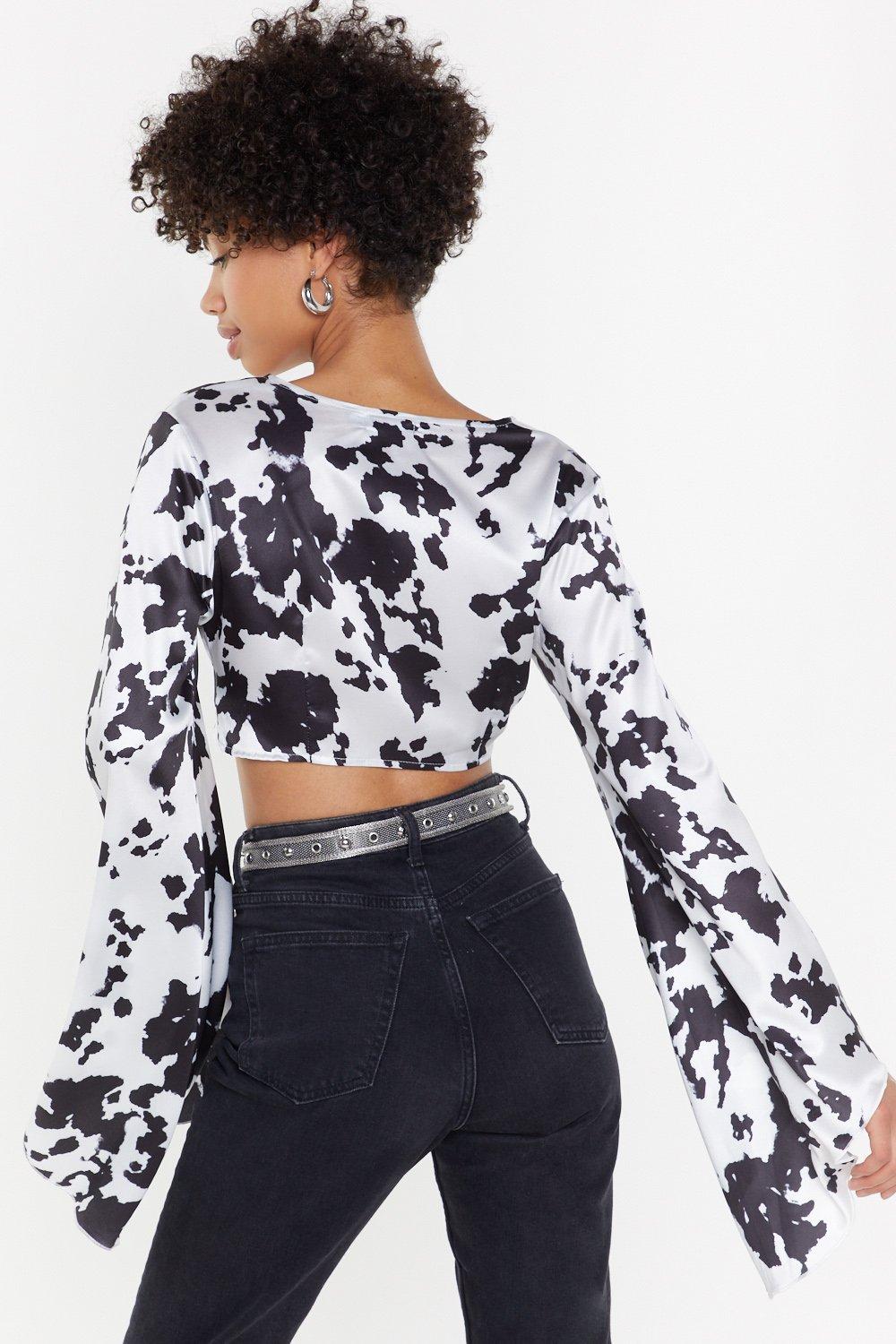 long sleeve cow print shirt