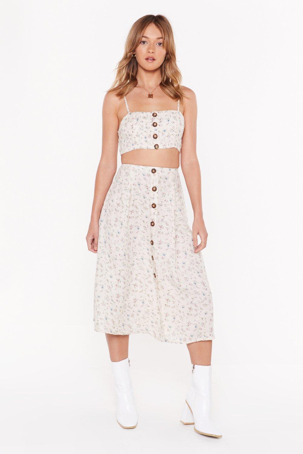 white midi skirt and top set