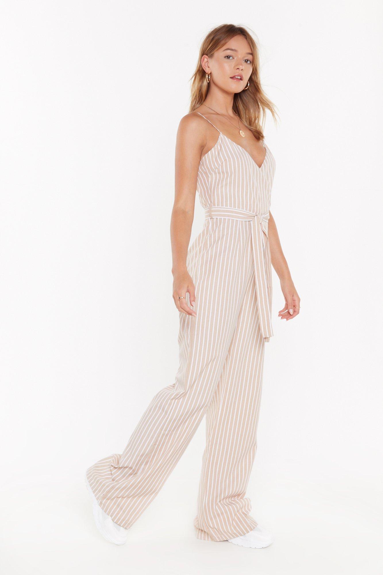 striped belted jumpsuit