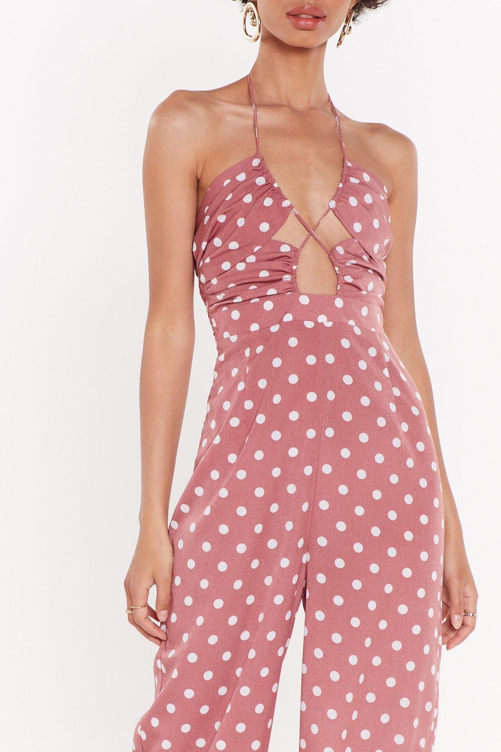 polka dot halter neck jumpsuit