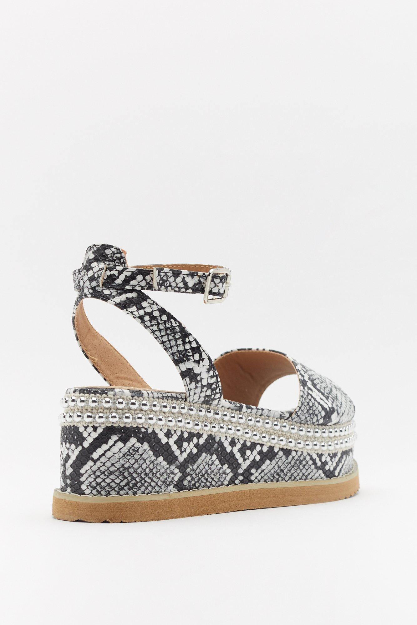 snake print flatforms