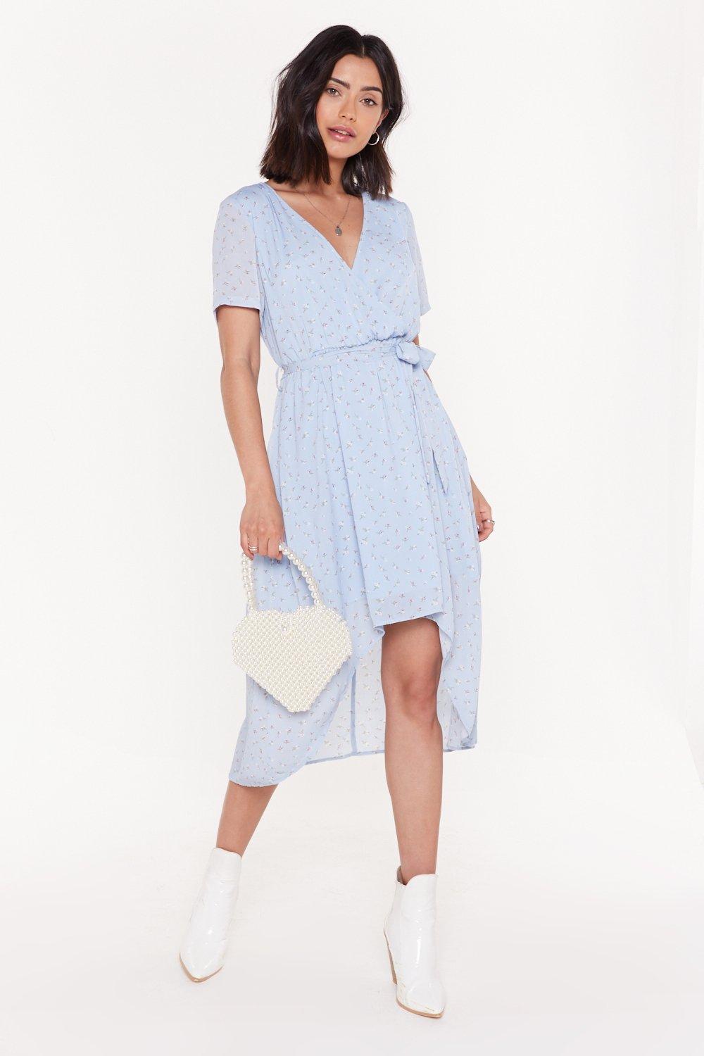 blue midi dress with sleeves