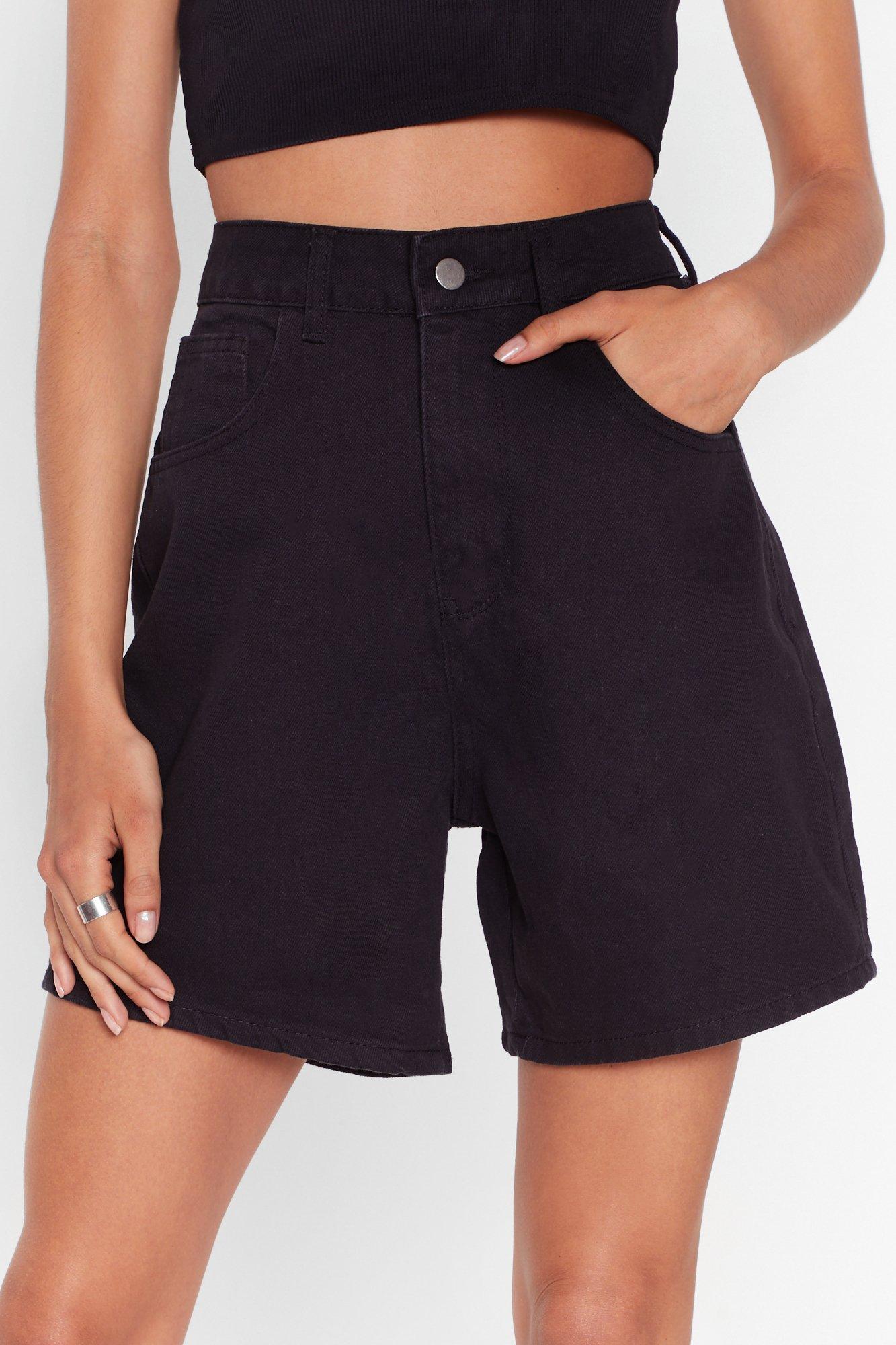 high waisted mom shorts black