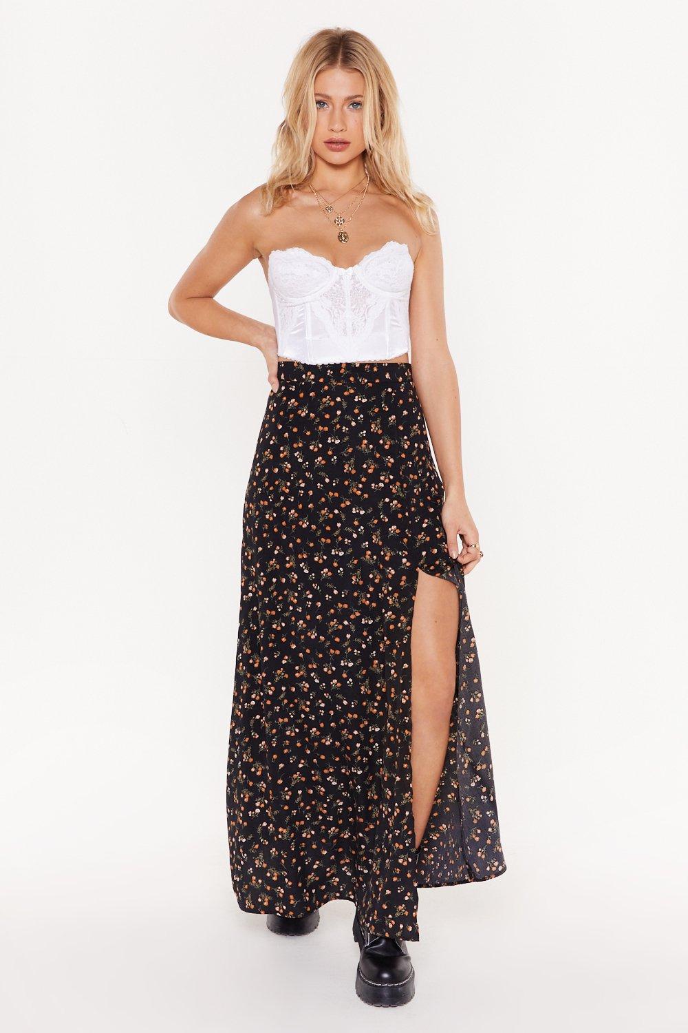 high waisted maxi skirt with slits