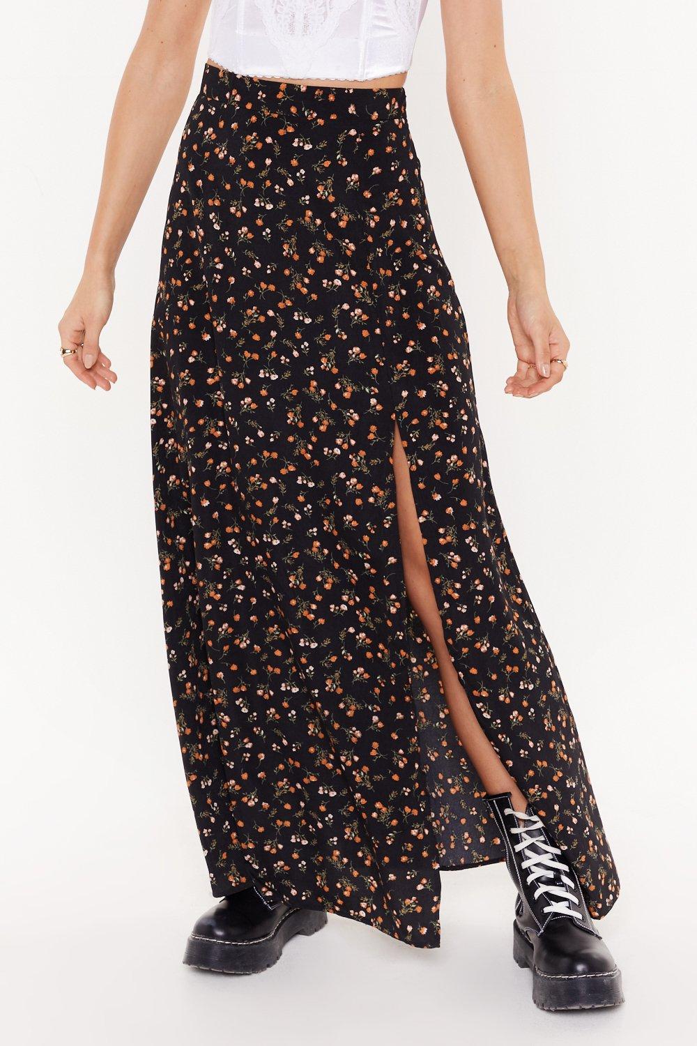 floral skirt with slit