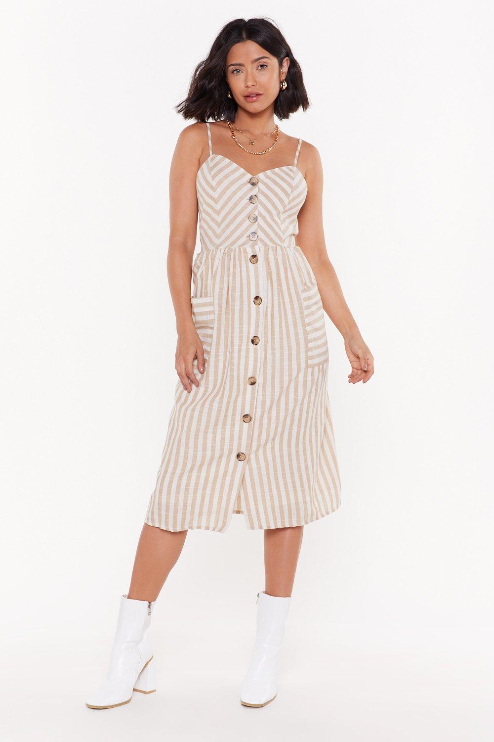 striped button front midi dress