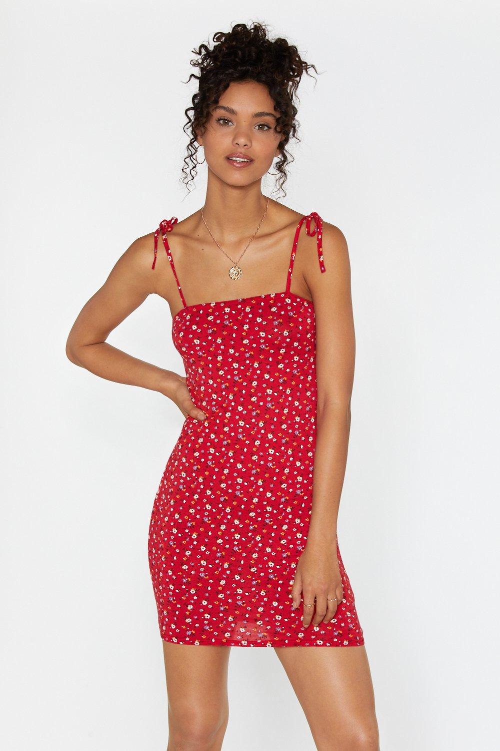 red floral bodycon dress