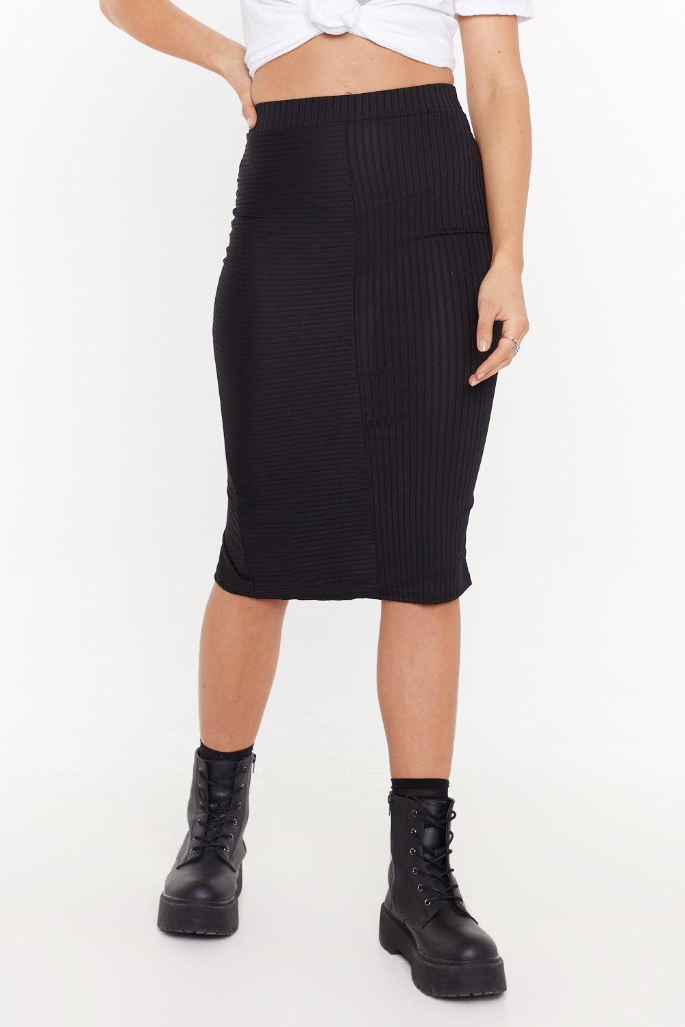 ribbed bodycon midi skirt