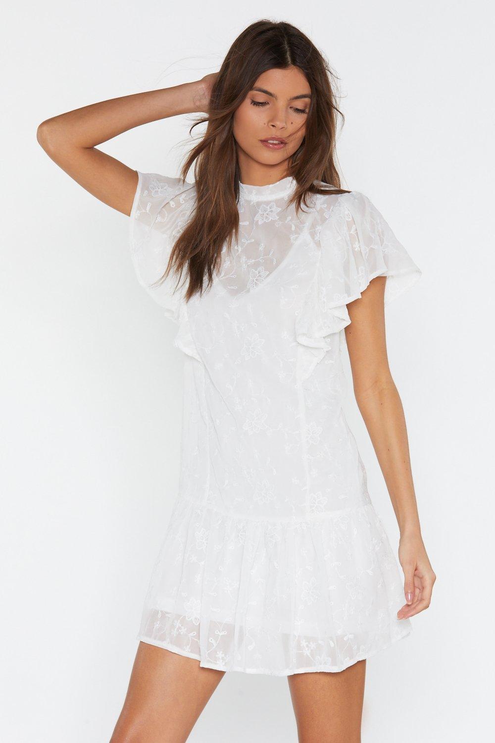 white ruffle smock dress