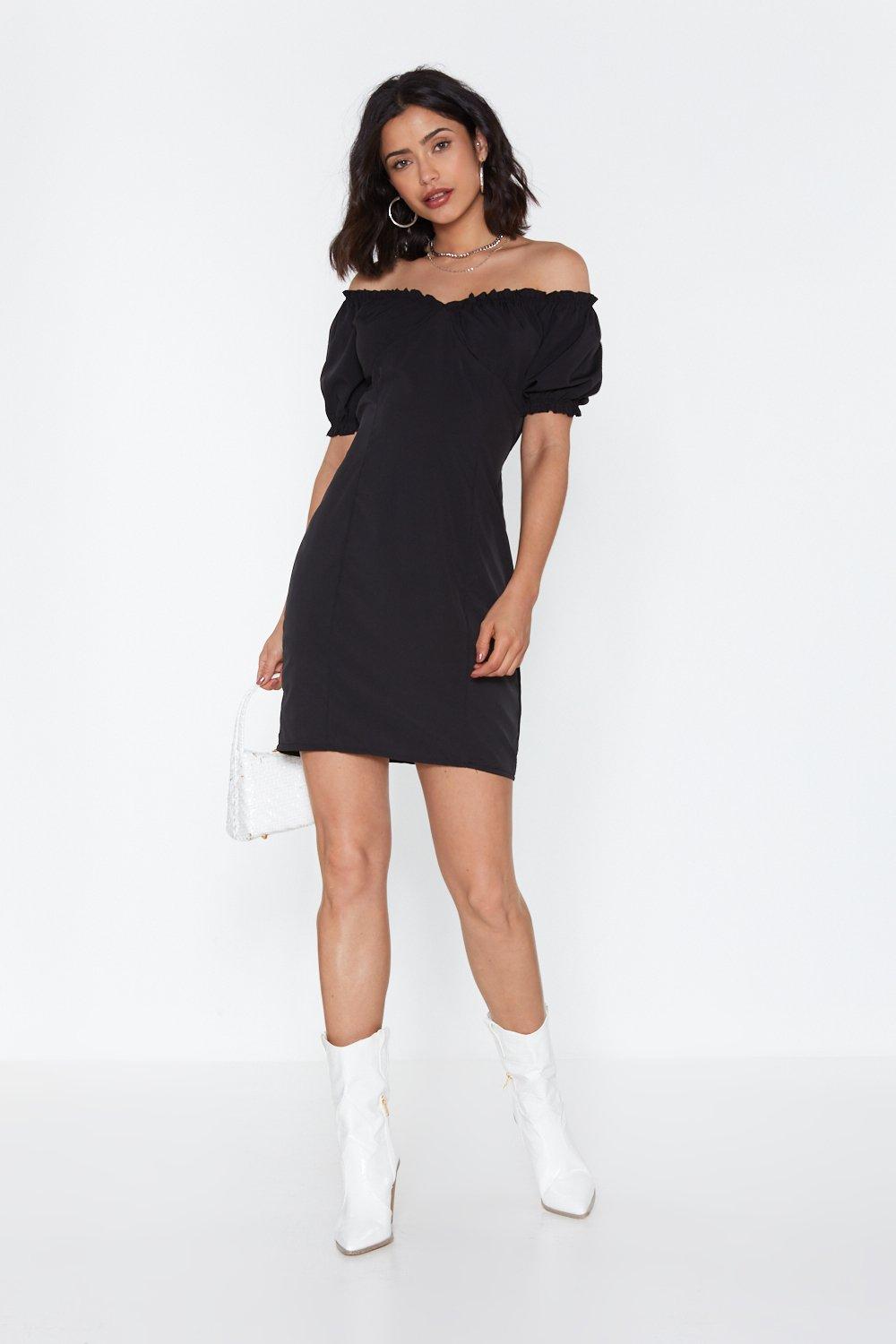 black off the shoulder mini dress