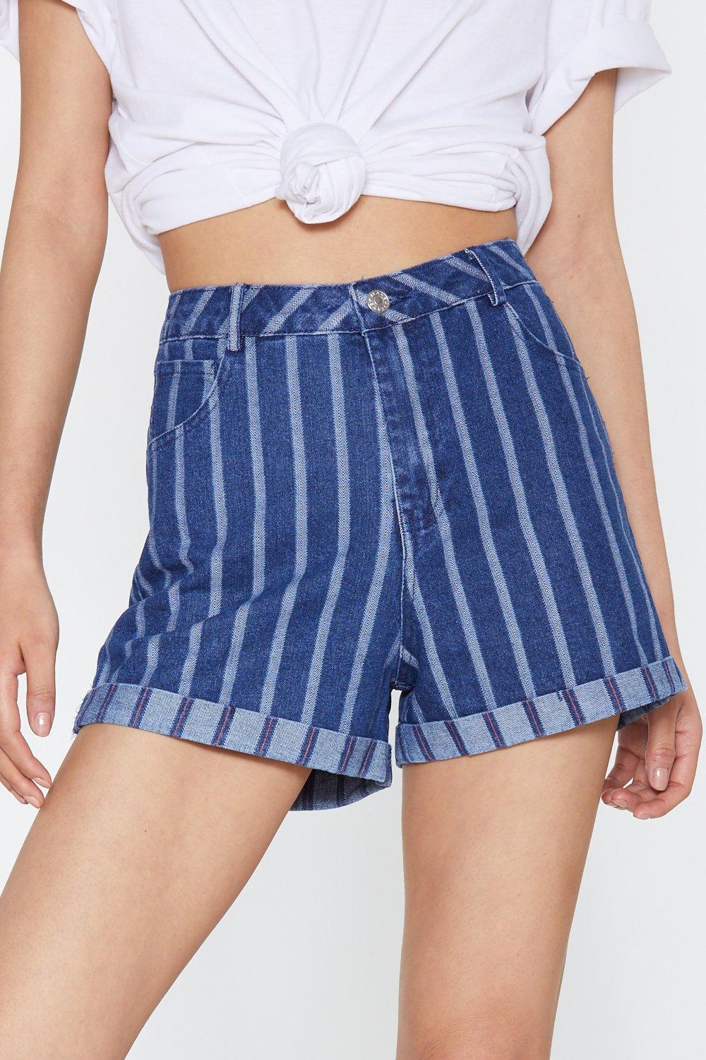 striped denim shorts