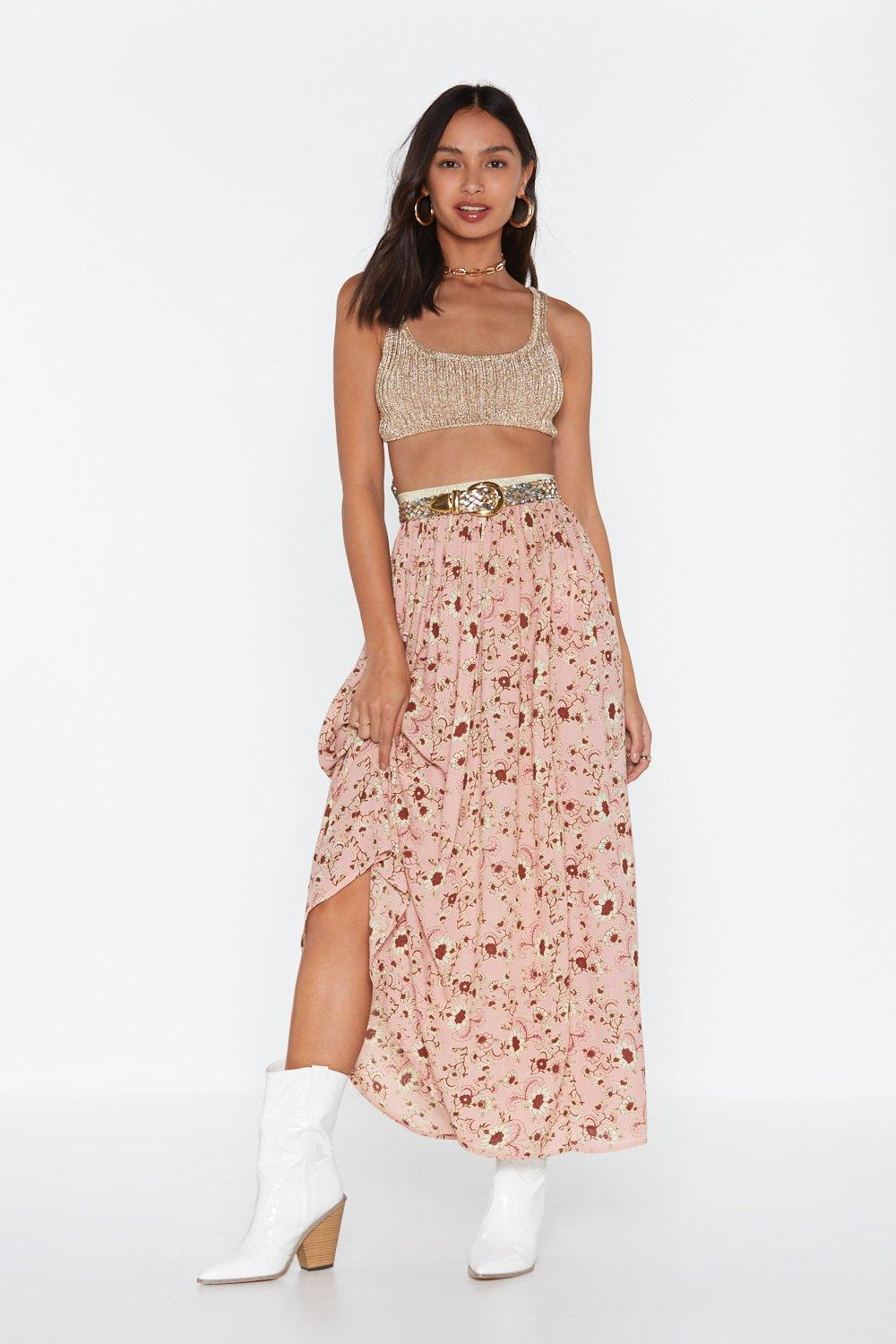 high waisted floral maxi skirt