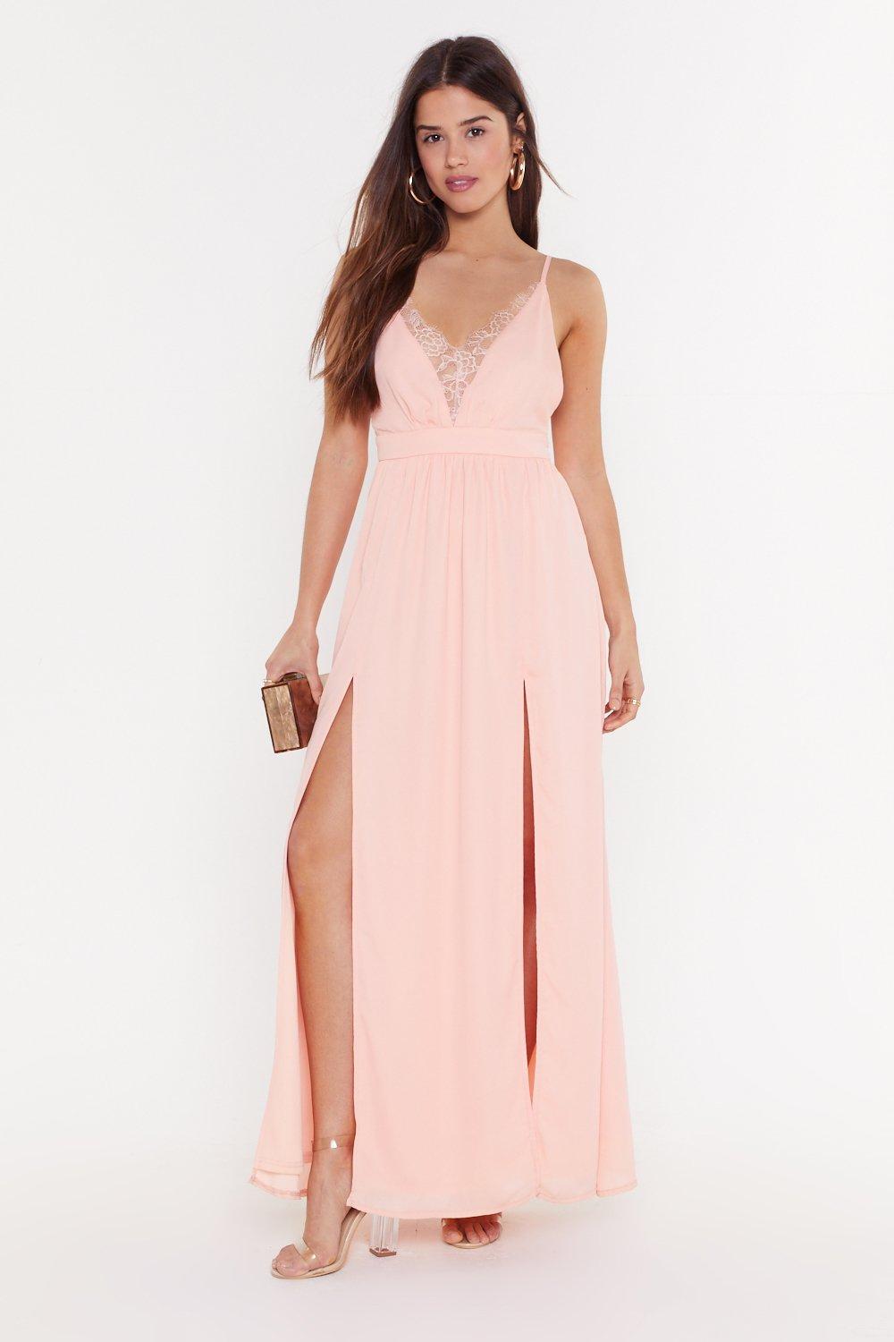 blush plunge maxi dress