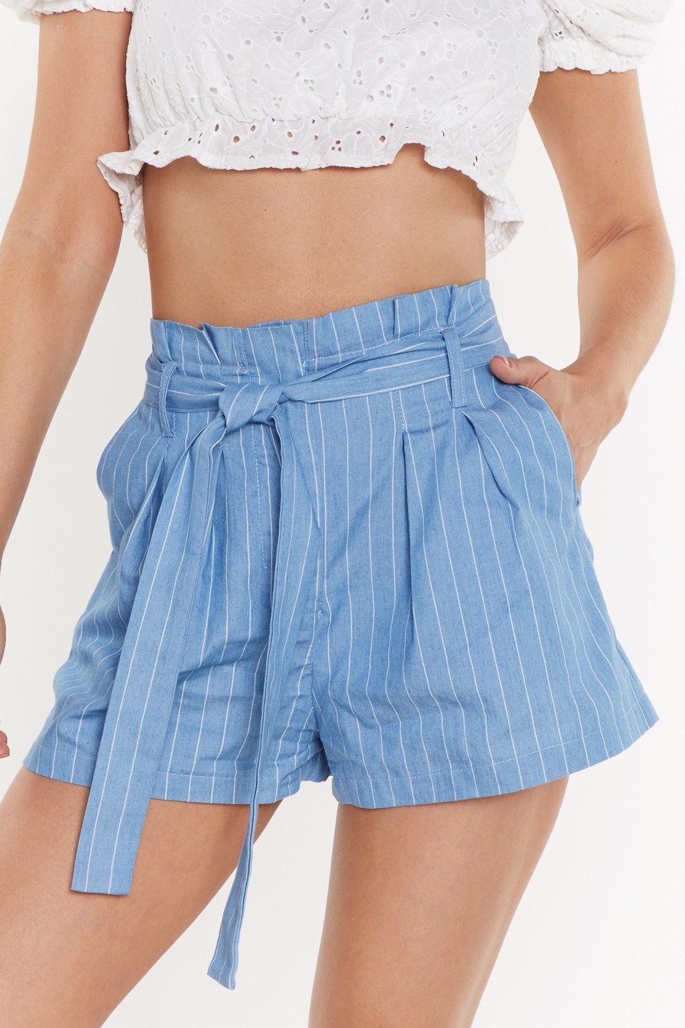 blue paperbag shorts