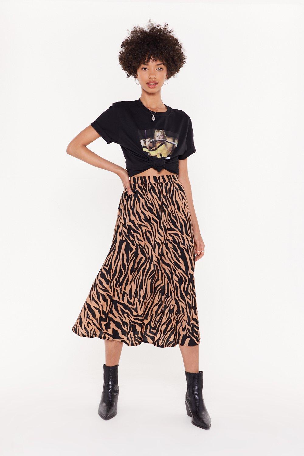 zebra print midi skirt
