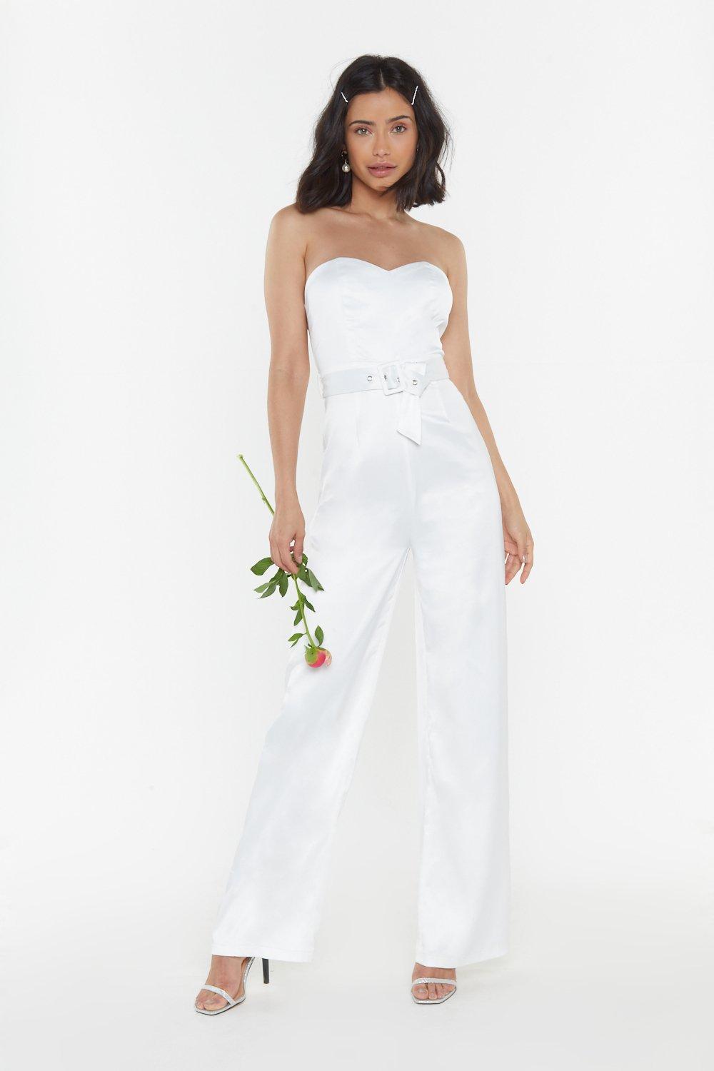 satin strapless jumpsuit