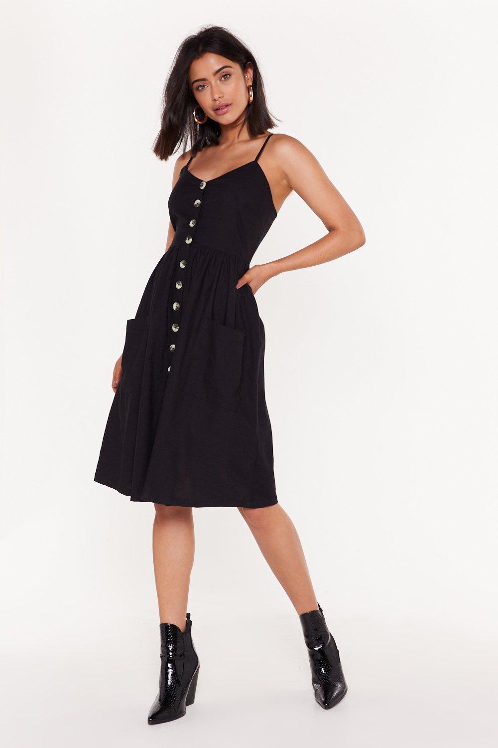 black dress with buttons down front